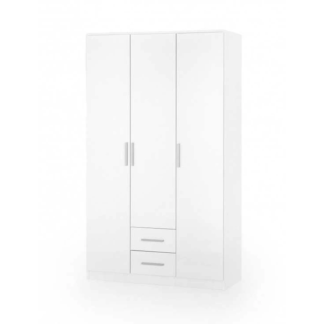 Elegantiška baltų spalvų spinta su blizgiu apdailu