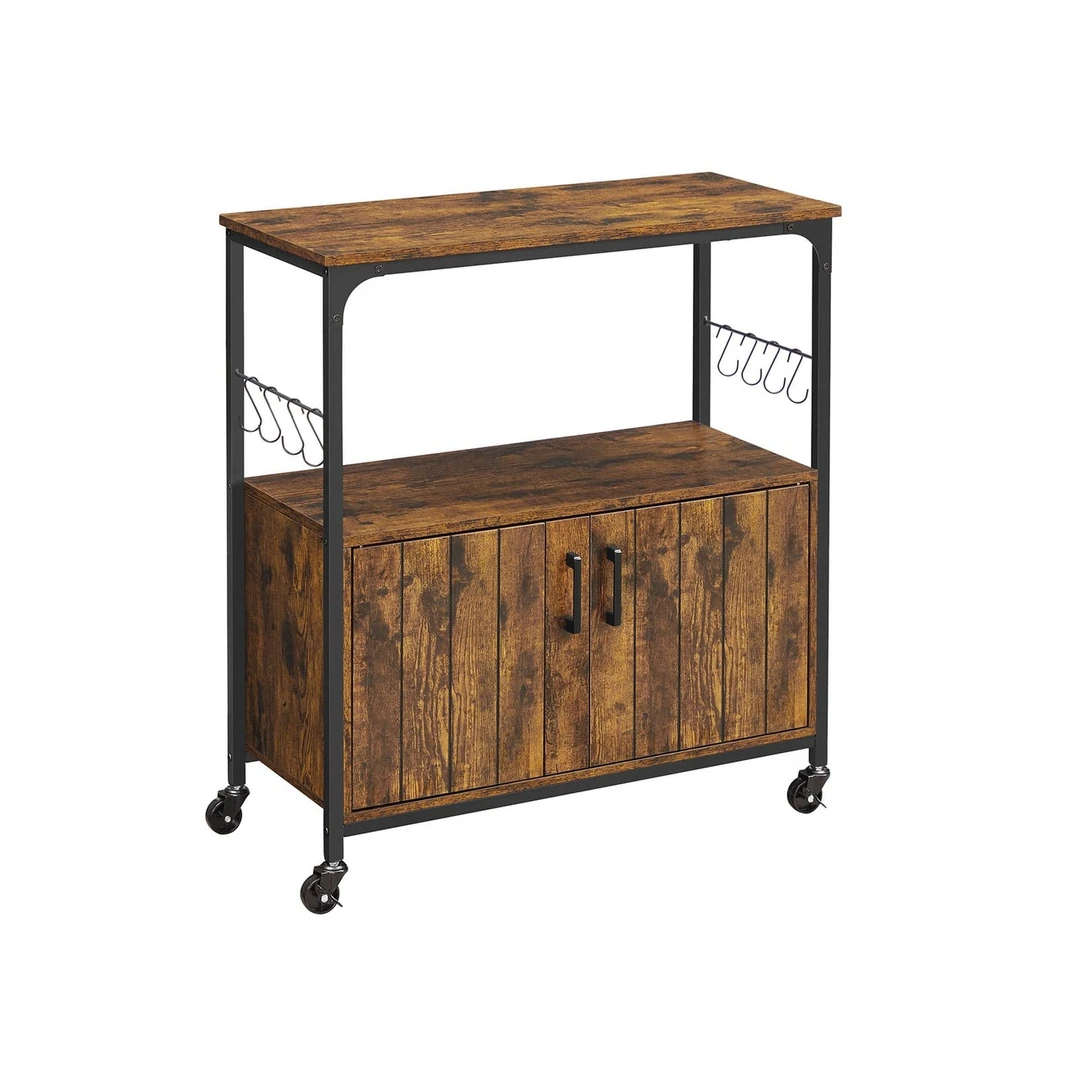 Vintažinė ruda-juoda virtuvinė spintelė su plieno konstrukcija