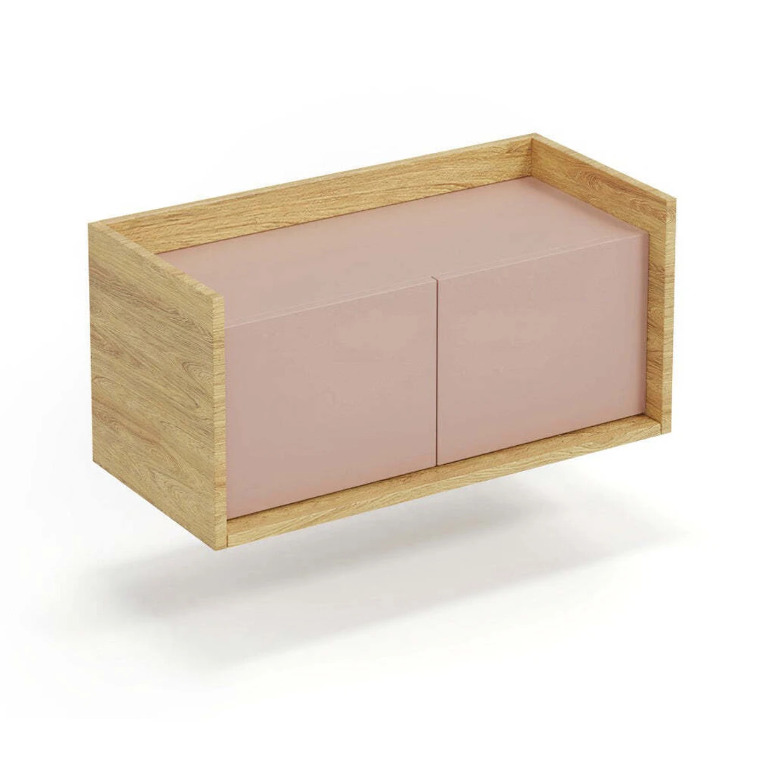 Elegantiškos spintos su push-click mechanizmu, hikora ąžuolo ir rožinės spalvos
