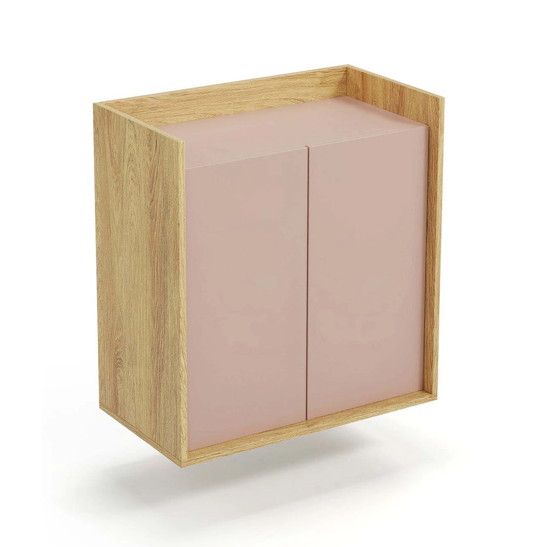 Elegantiškas stalas hikora ąžuolo spalva su rožiniais akcentais