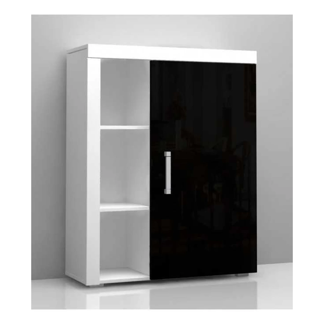 Erdvus baltas spintas su blizgiu juodu atspalviu