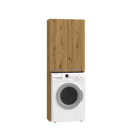 Dviejų durelių spintelė virš skalbimo mašinos su 4 lentynomis