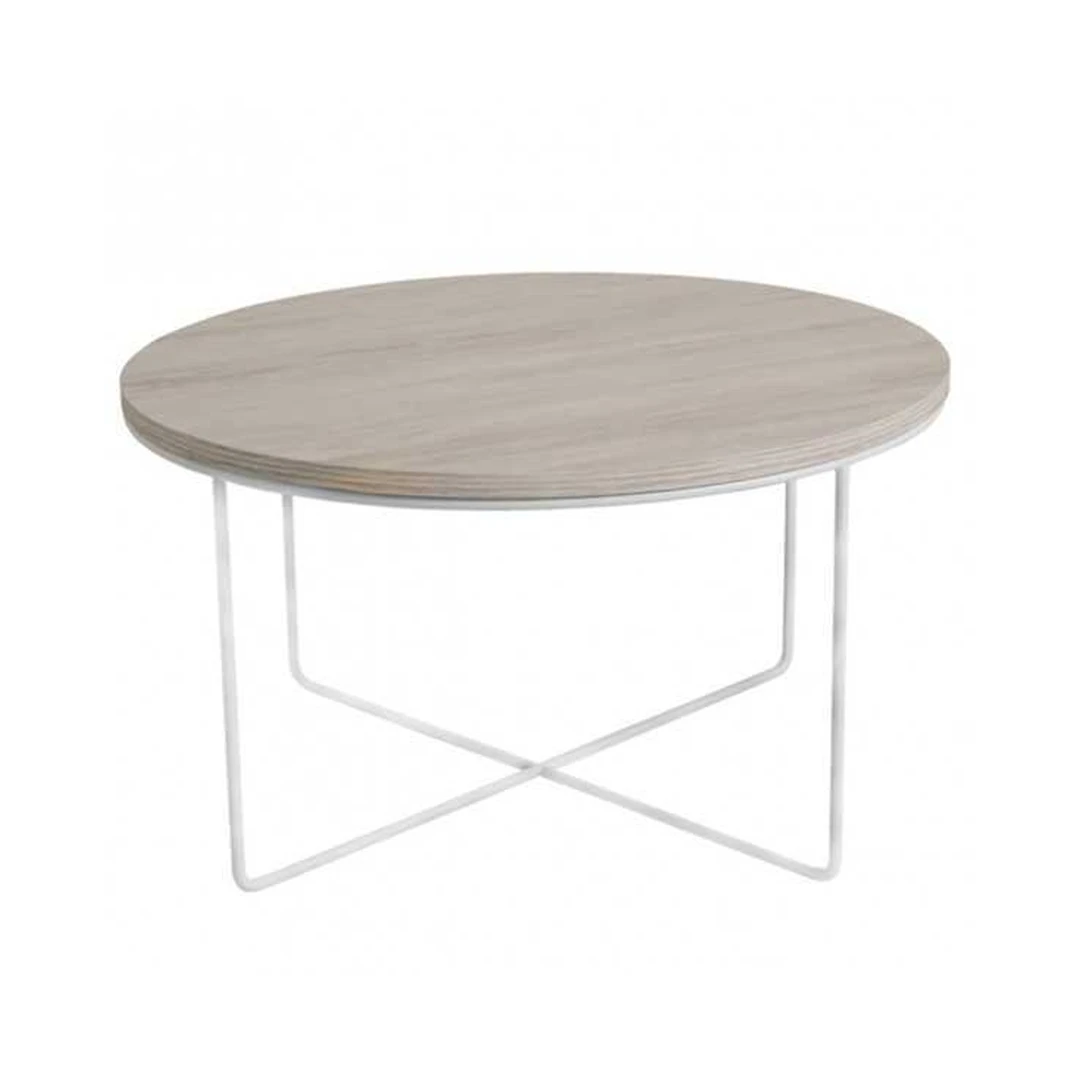 Elegantiškas apvalus stalas su baltuoju ąžuolu ir baltomis kojomis