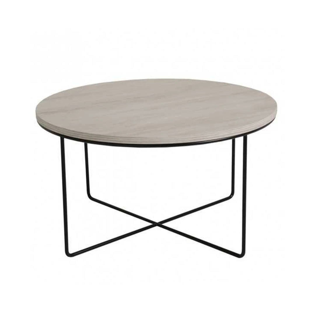 Apvalus stalas baltasis ąžuolas su juodomis kojomis