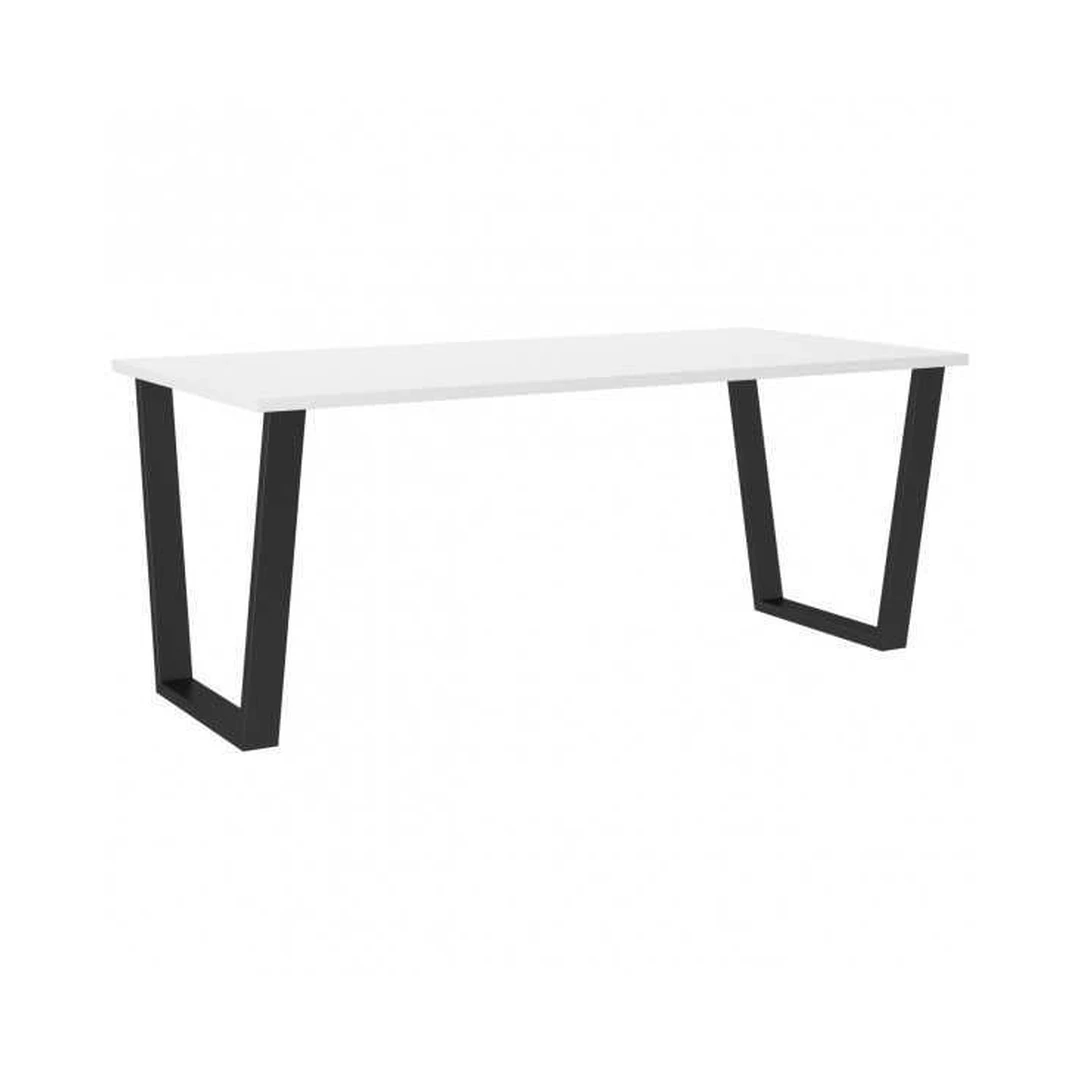 Elegantiškas baltas stalas su juodomis kojomis