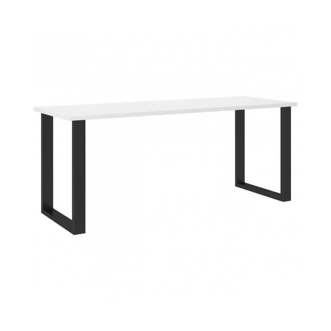 Šiuolaikiškas baltas stalas su juodomis kojomis
