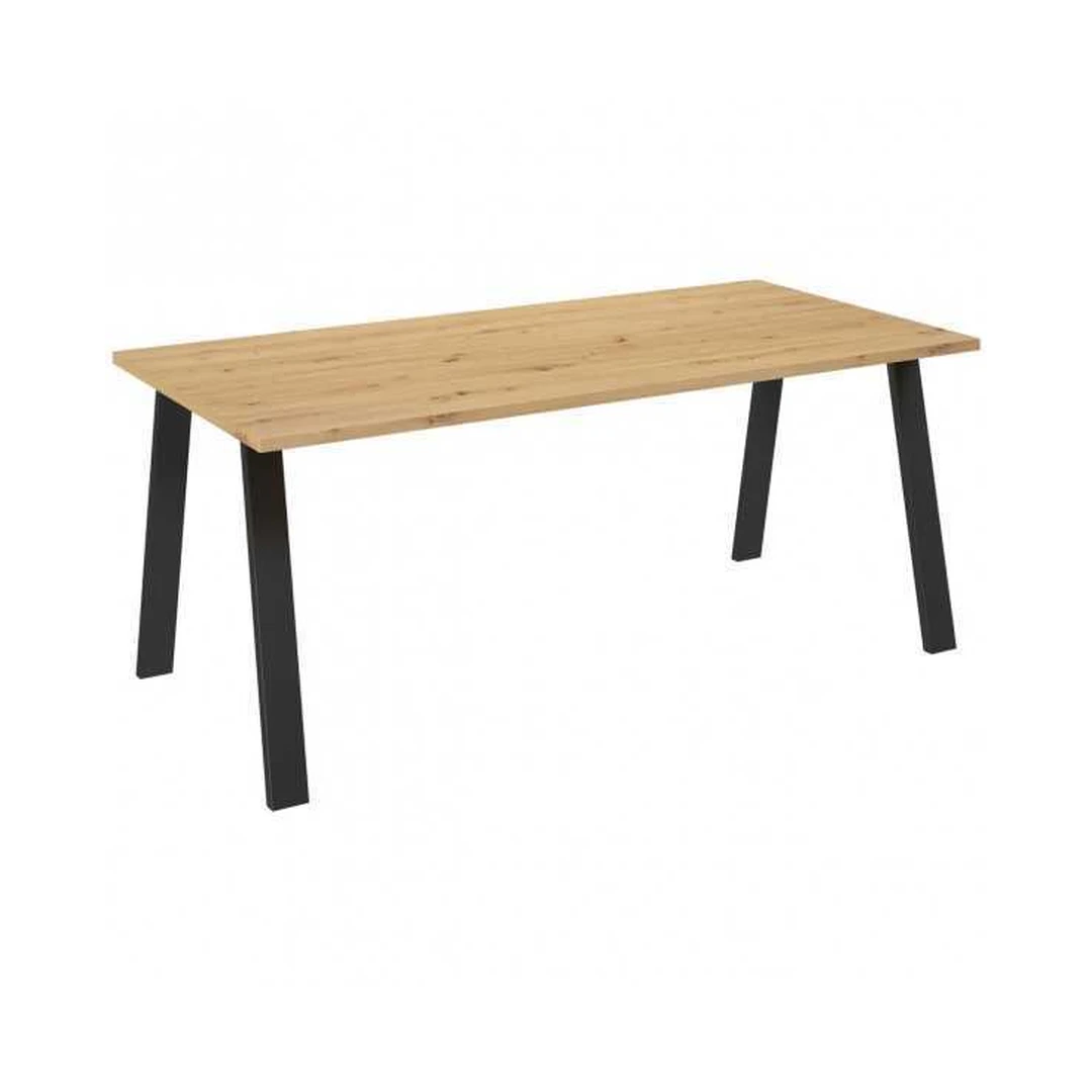 Elegantiškas ąžuolo spalvos stalas su juodomis kojomis