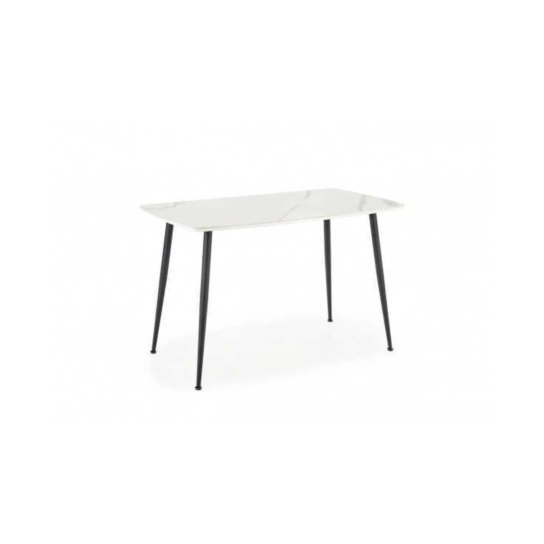 Baltas marmuro stalas su juoda stiklo detalė