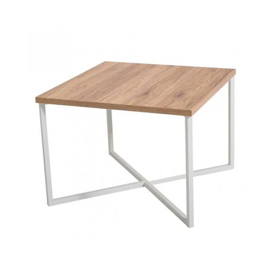 Stalas su auksinio ąžuolo stalviršiu ir baltomis kojomis