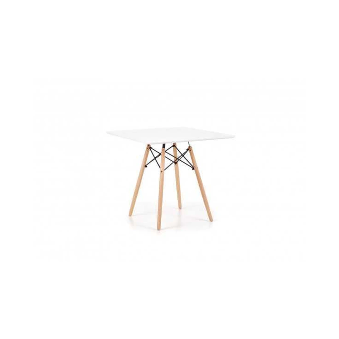 Balta stalviršio valgomasis stalas su medžio kojomis