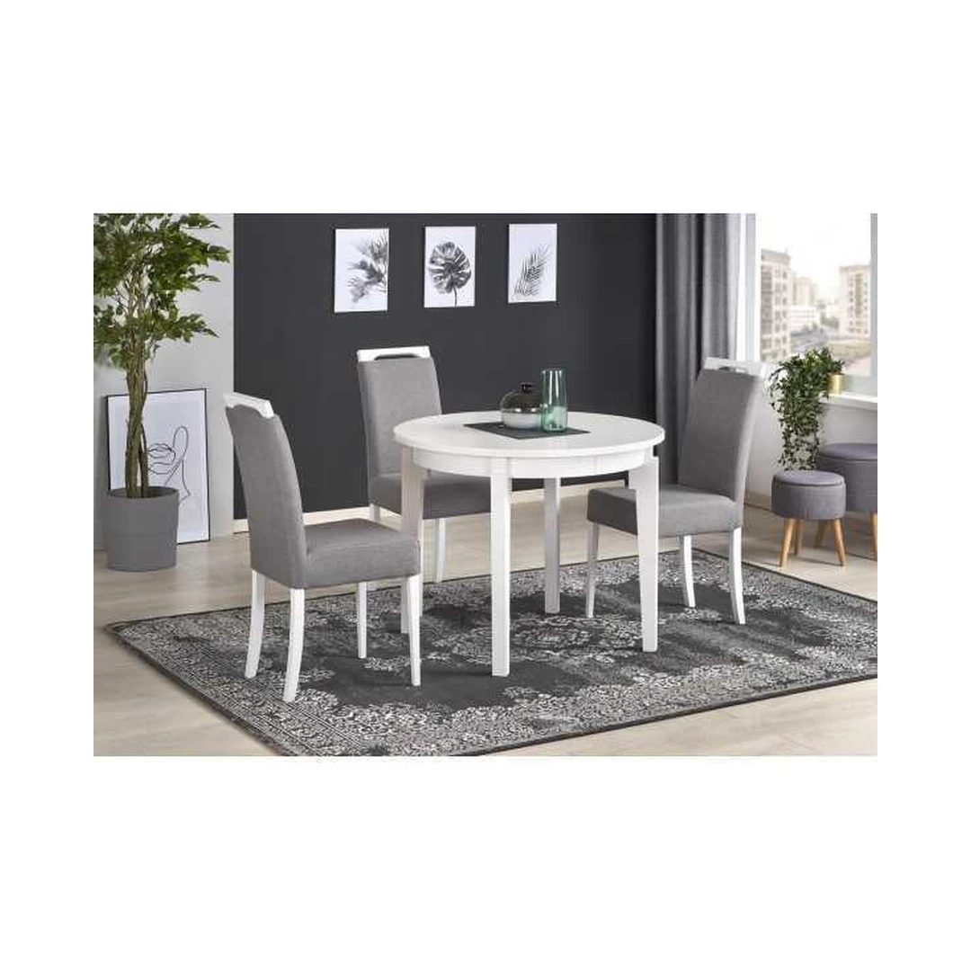 Elegantiška balta ąžuolo knygų spinta su išskleidžiamu stalu