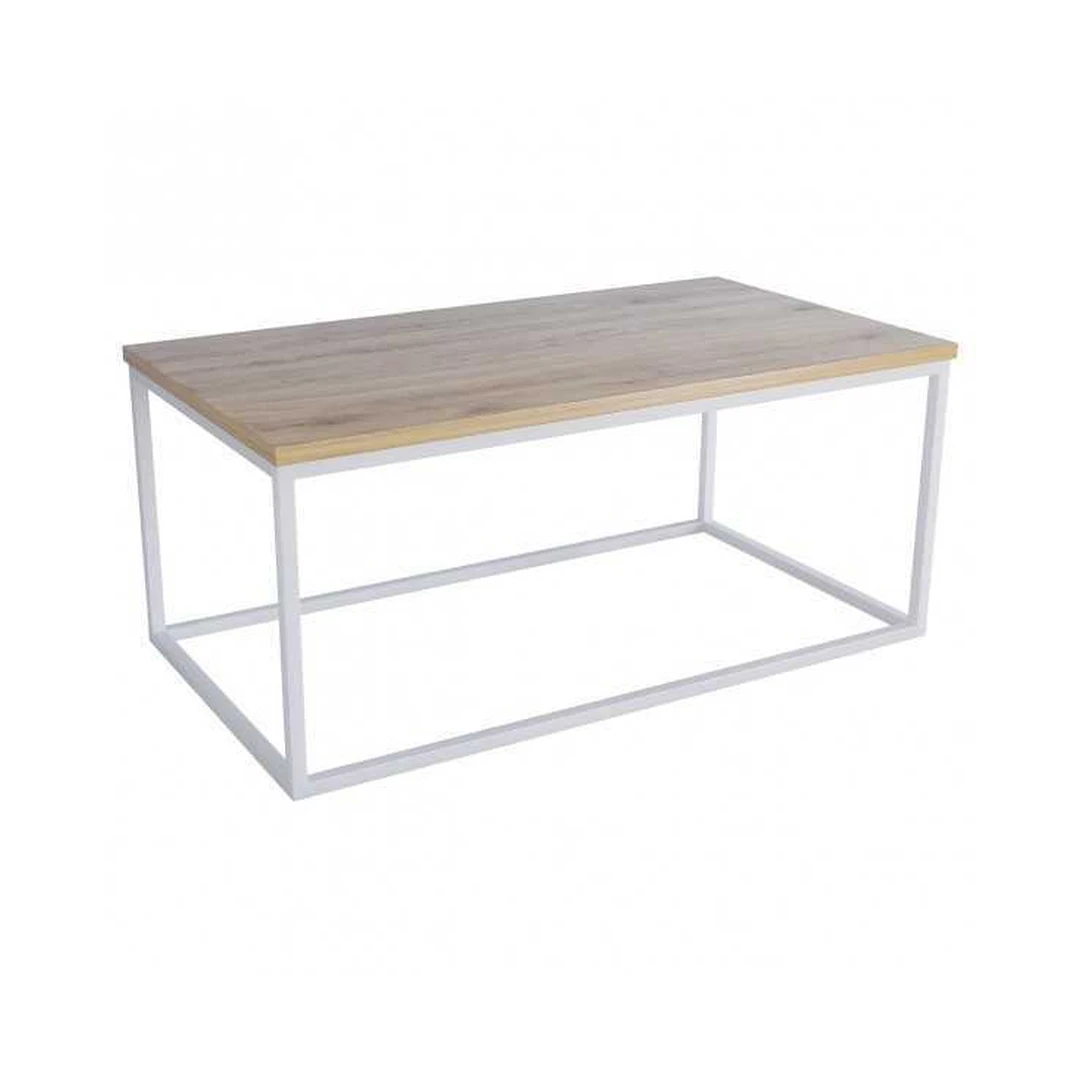 Šiuolaikiškas auksinio ąžuolo stalas su baltomis kojomis