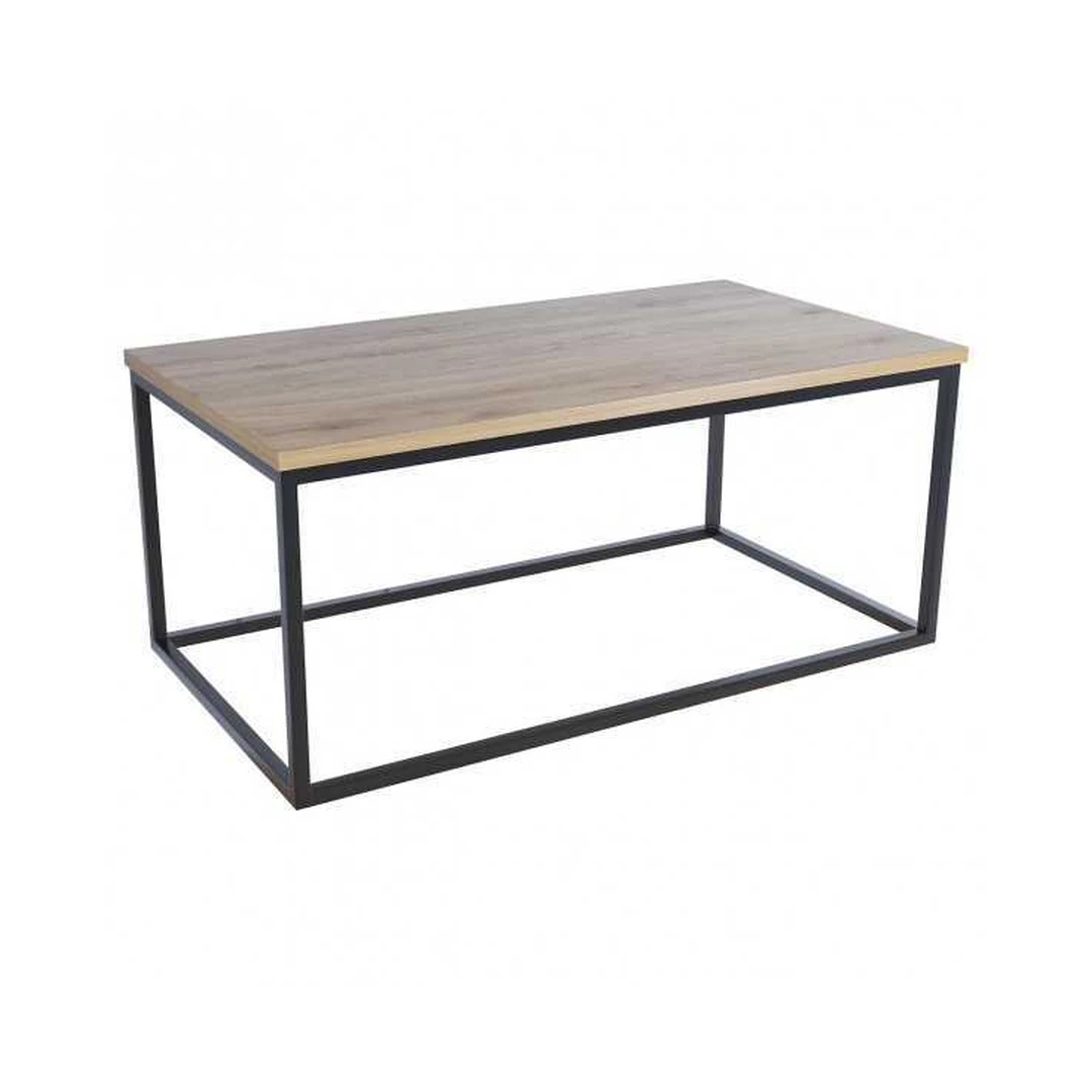 Stalas su auksinio ąžuolo stalviršiu ir juodomis plieninėmis kojomis