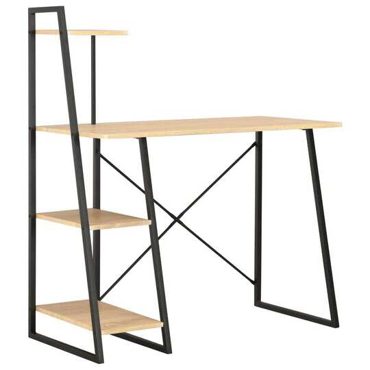 Stalas su lentyna, juodos ir ąžuolo spalvos, 102x50x117cm - Darbo stalai