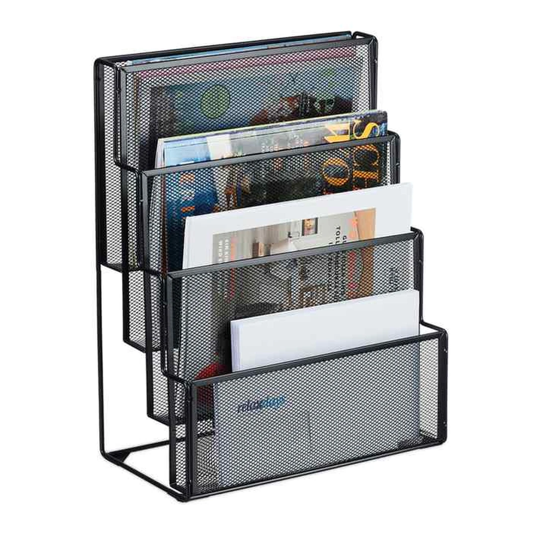 Stalo organizatorius Relaxdays, 4 skyriai, Juoda, 33 × 43 × 18 cm - Lentynos