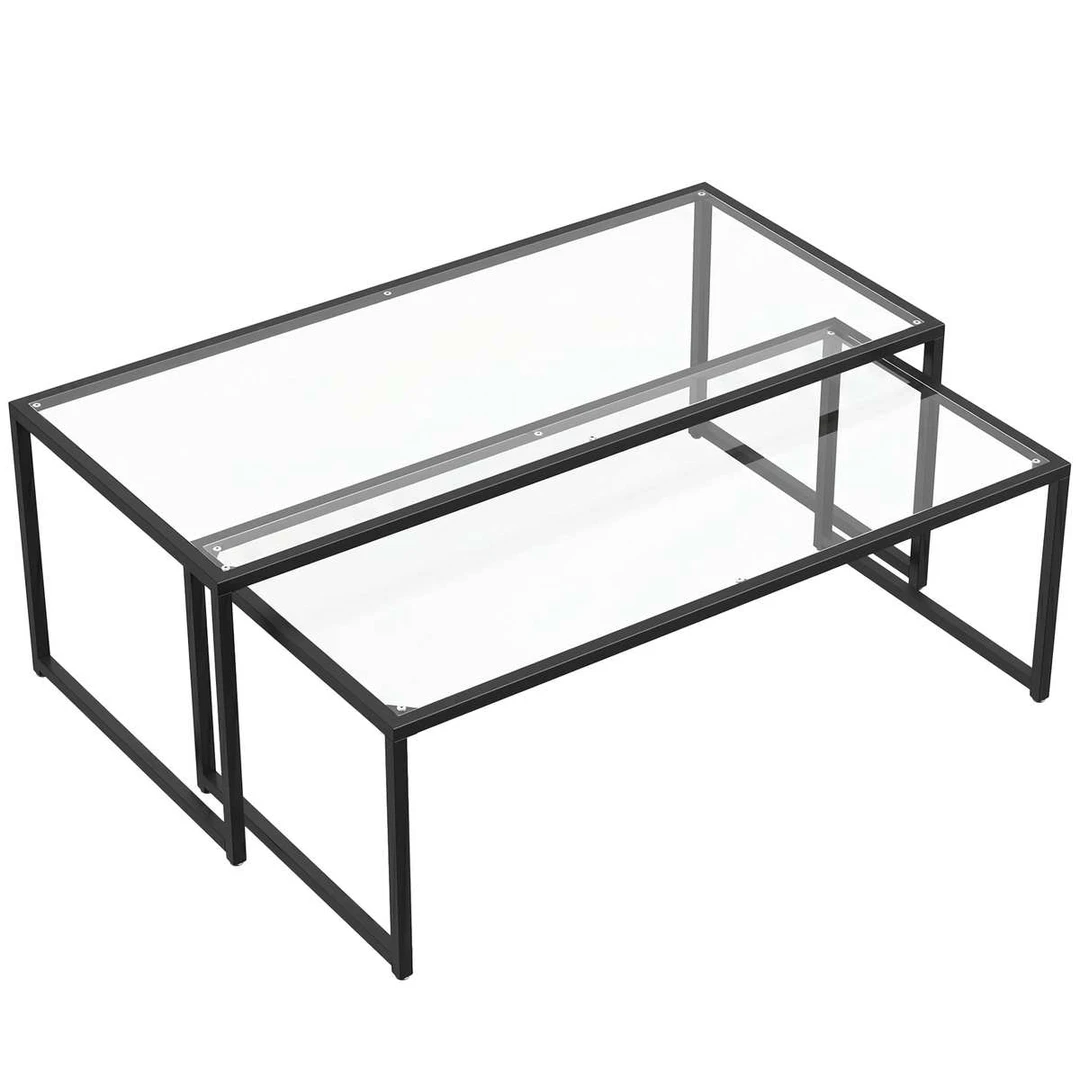 Stiklinių kavos staliukų komplektas, 2 vnt, 119 × 56 × 44,5 cm - Žurnaliniai (kavos) staliukai