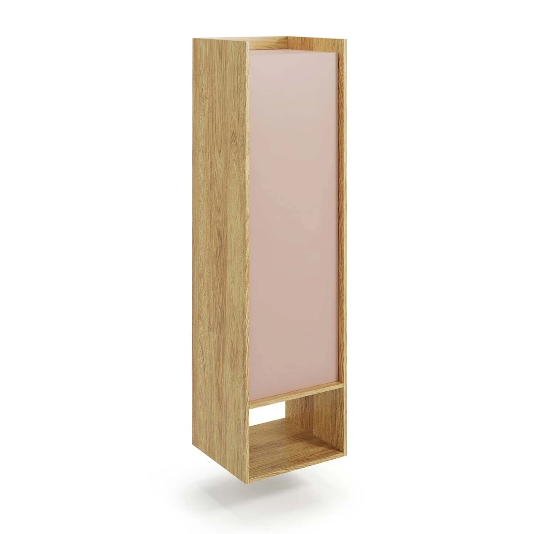 Elegantiškas spintos stalas hikora ąžuolo spalvoje su rožiniais akcentais