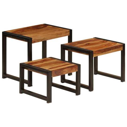 Sudedami staliukai, 3 vnt., medienos masyvas - Žurnaliniai (kavos) staliukai