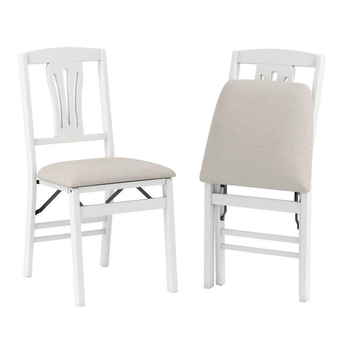 Sulankstomos valgomojo kėdės, 2 vnt, Baltos ir smėlio spalvos, 53,34 × 87,63 × 43,18 cm - Kėdės