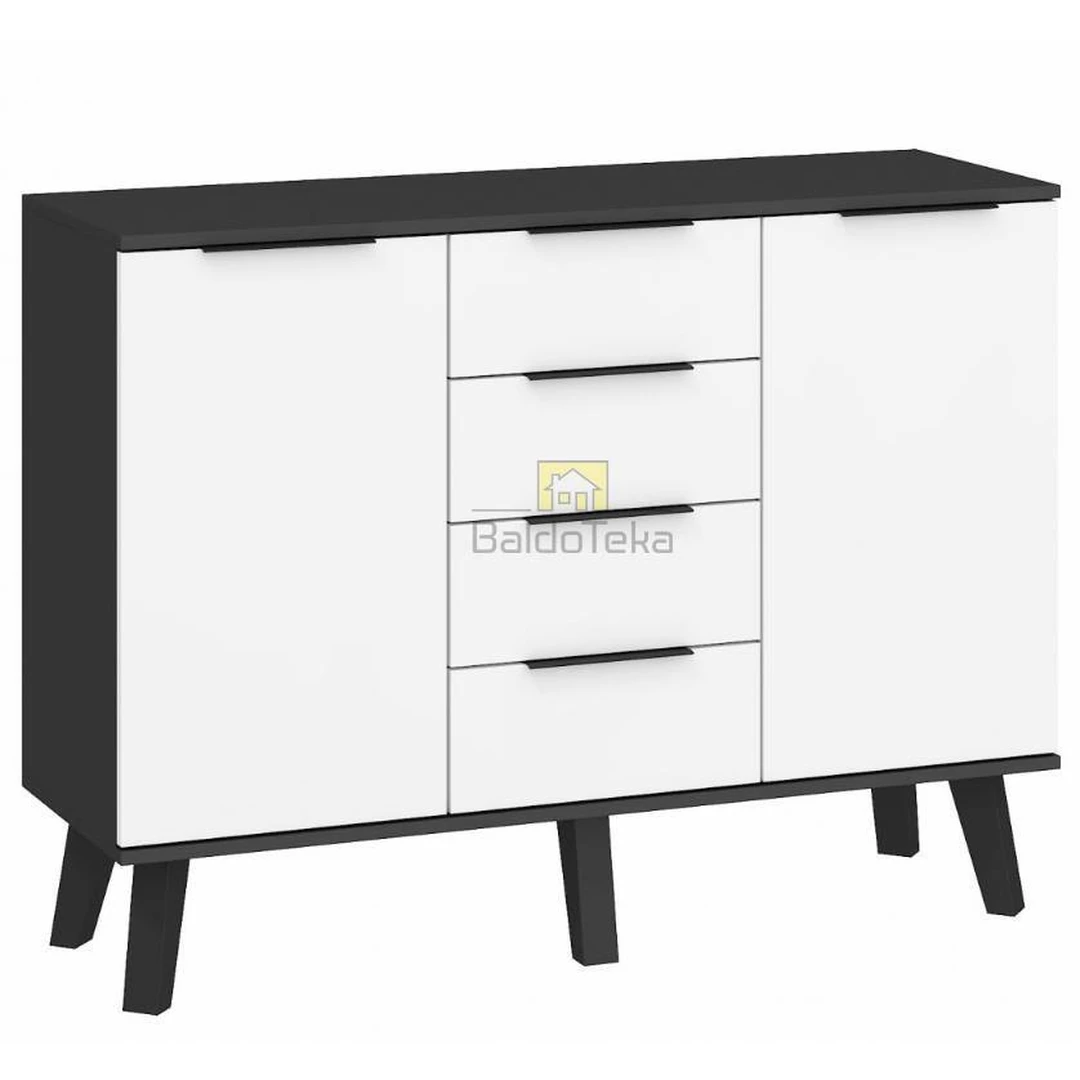 Moderni juoda spinta su medinėmis kojelėmis