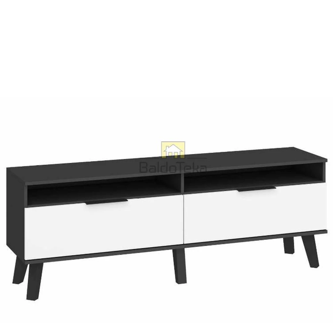 Moderni juoda spinta su medinėmis kojelėmis