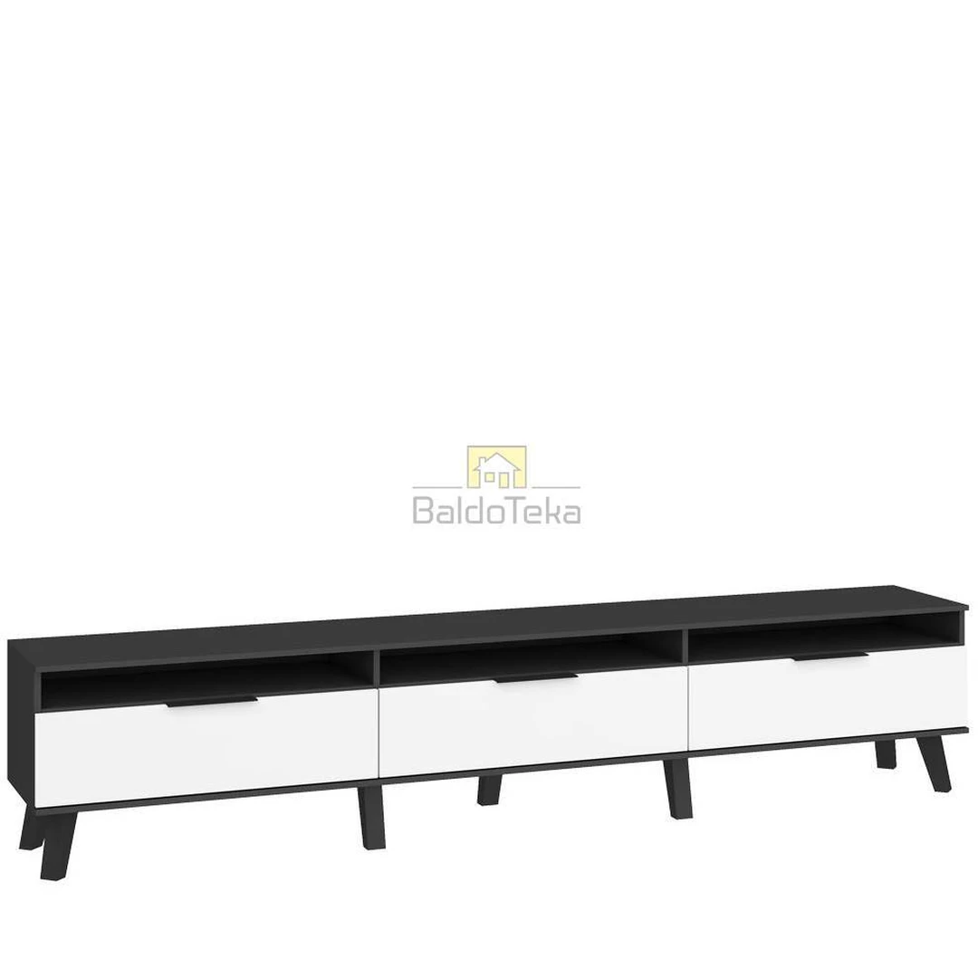 Moderni juoda spinta su medinėmis kojelėmis