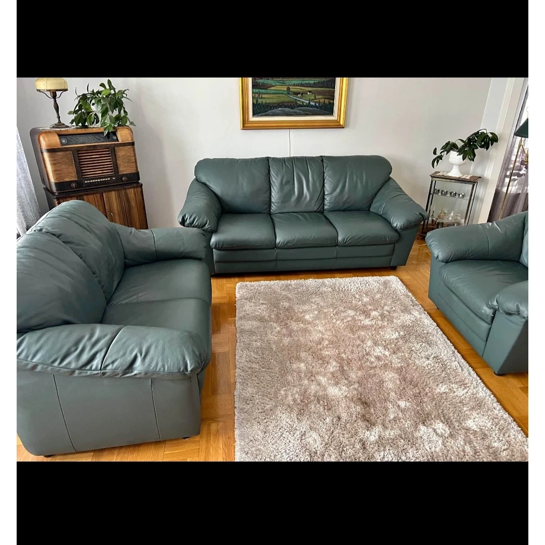 Puikios būklės odinės svetainės komplektas 3+2+1