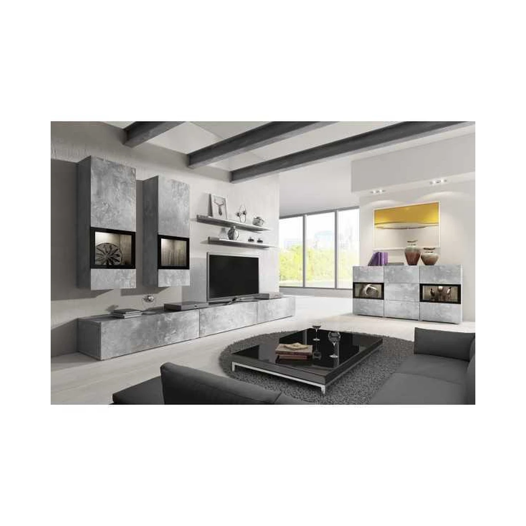 Šviesaus betono spintelės ir lentynos rinkinys su stiklo detalėmis