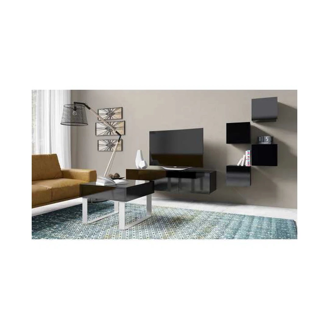 Moderni juoda RTV spintelė su LED apšvietimu