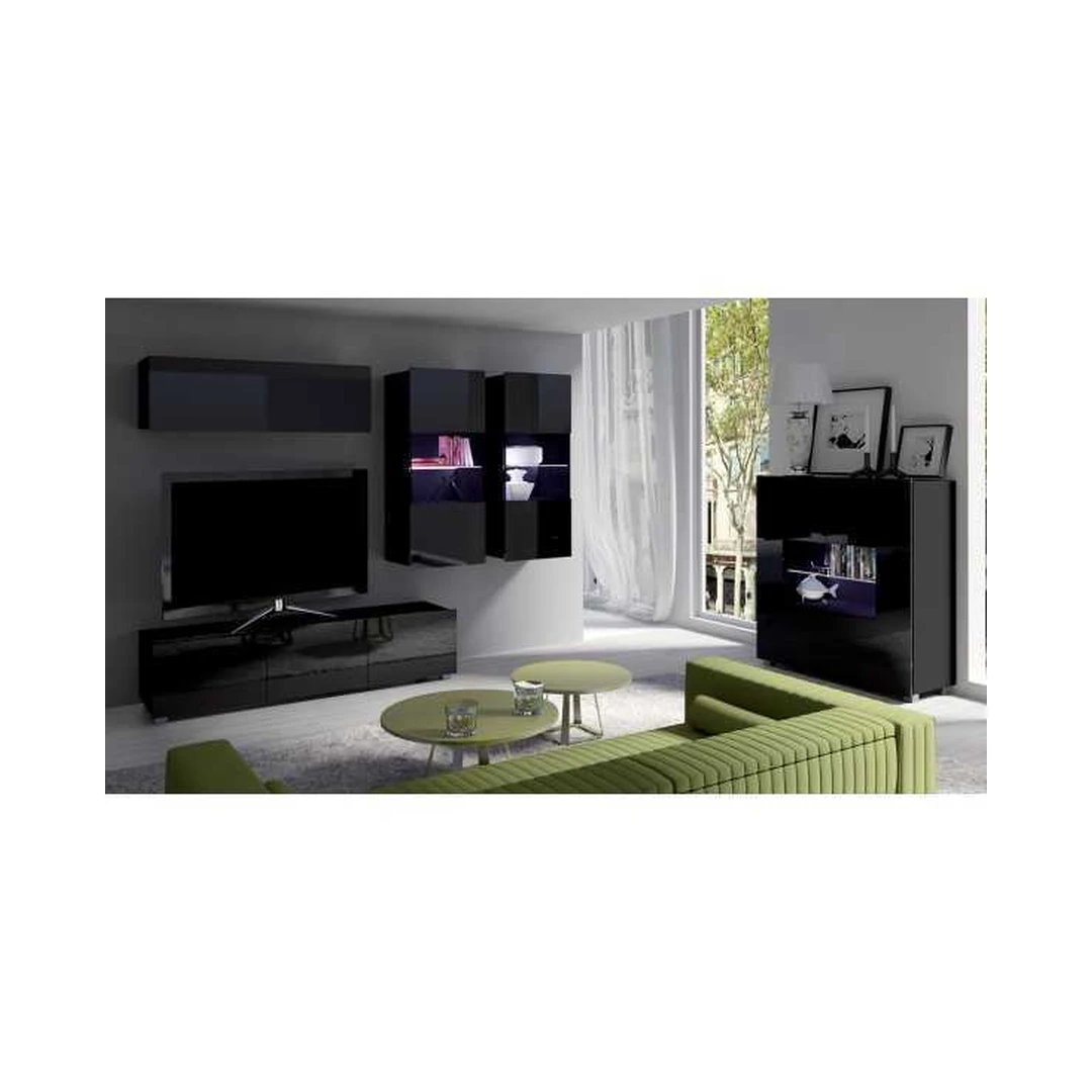 Modernus juodų baldų rinkinys su LED apšvietimu