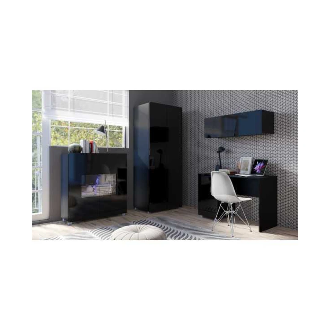 Modernus juodų baldų rinkinys su LED apšvietimu