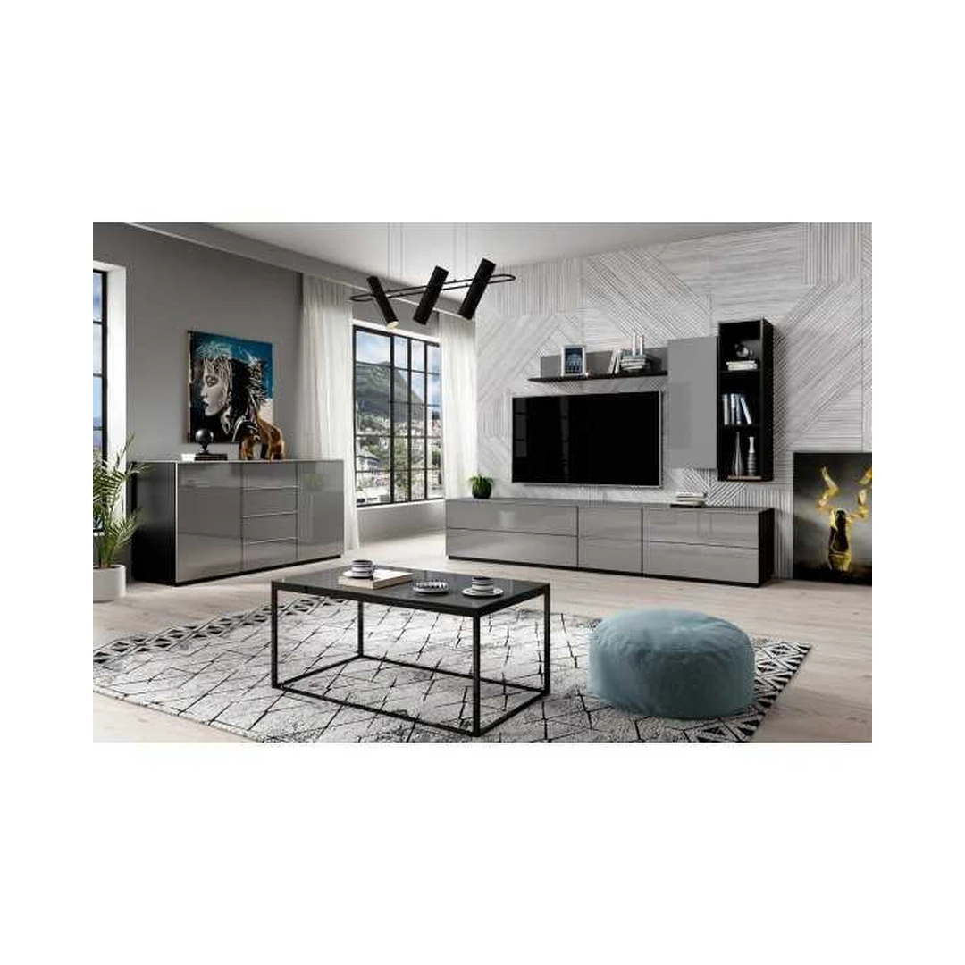 Šiuolaikiški baldai juoda/pilka spalva su stiklo detalėmis