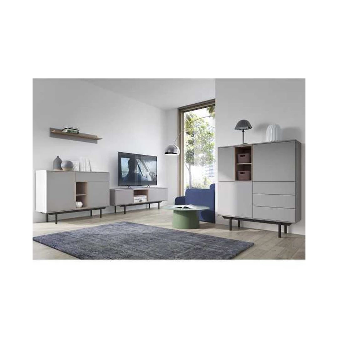 Moderni pilka sekcija INOX 1 PI su komodomis ir TV staliuku