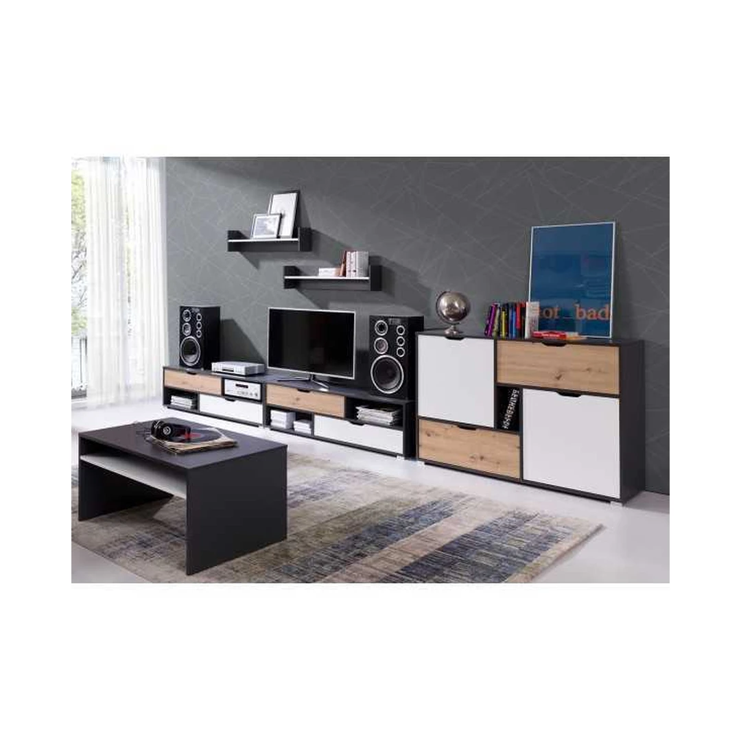 Moderni komoda 2D2SZ su baltais ir ąžuolo detalėmis