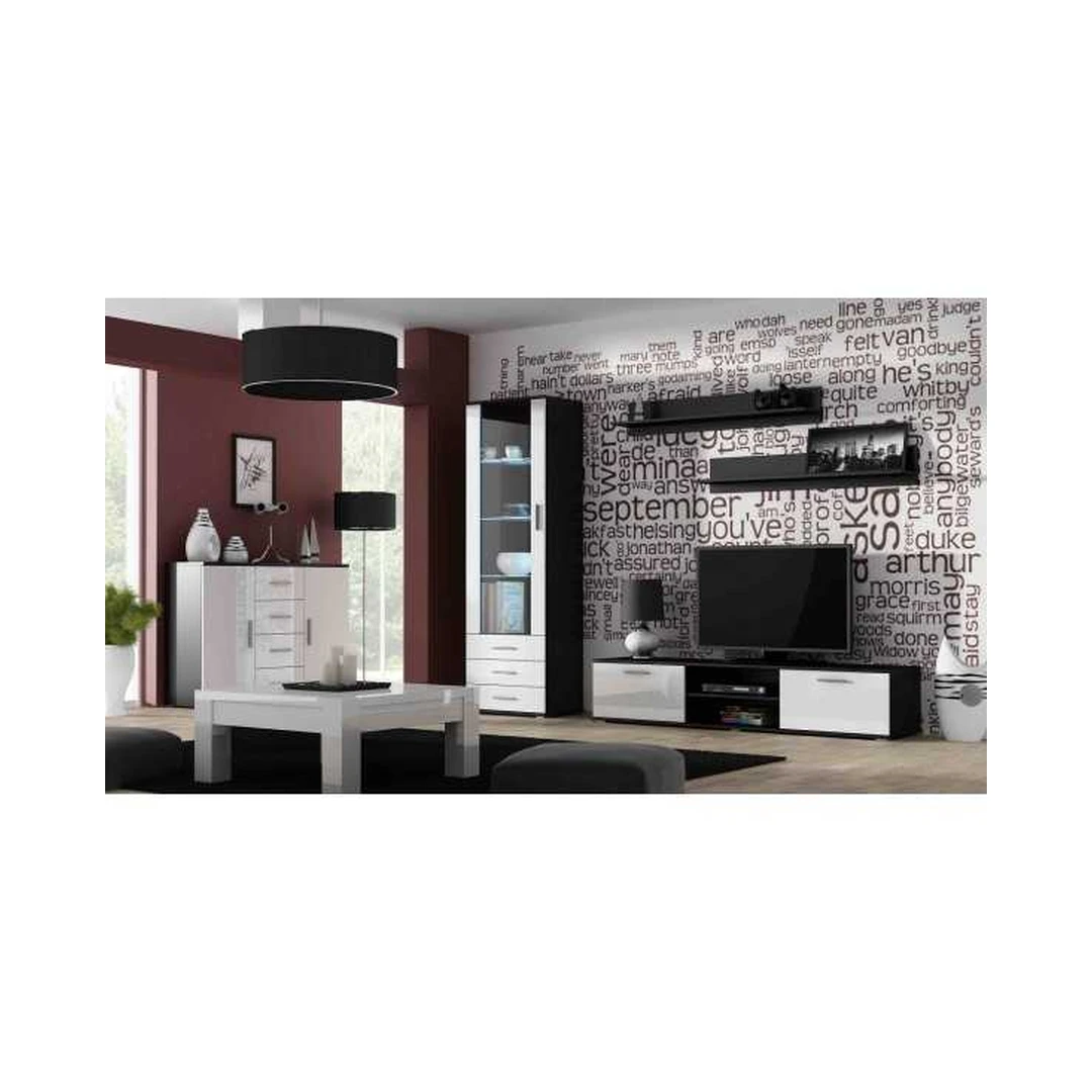 Moderni juoda ir balta SOHO baldų kolekcija su LED apšvietimu