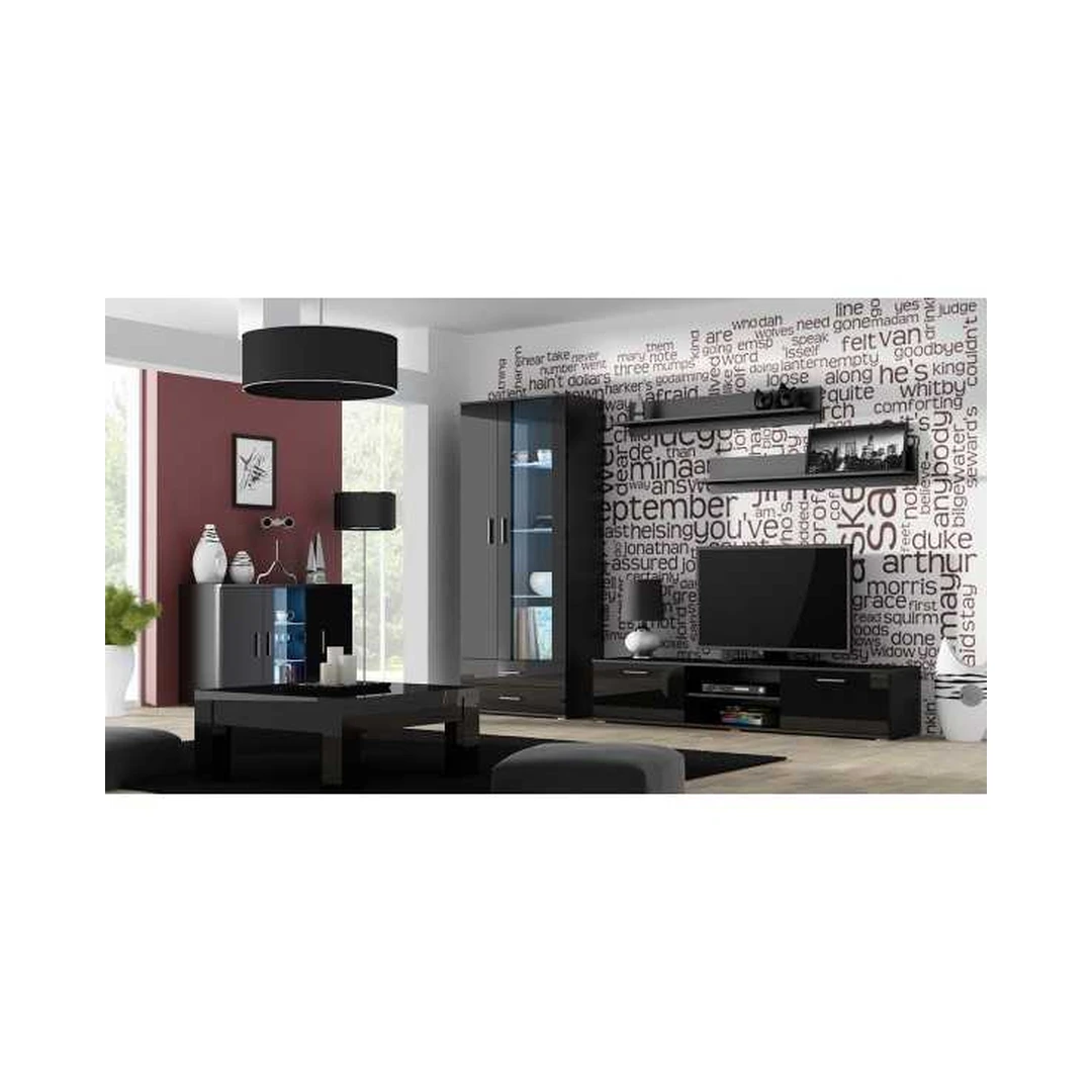 Šiuolaikiška juoda RTV 180 SOHO SH3 komoda su LED apšvietimu