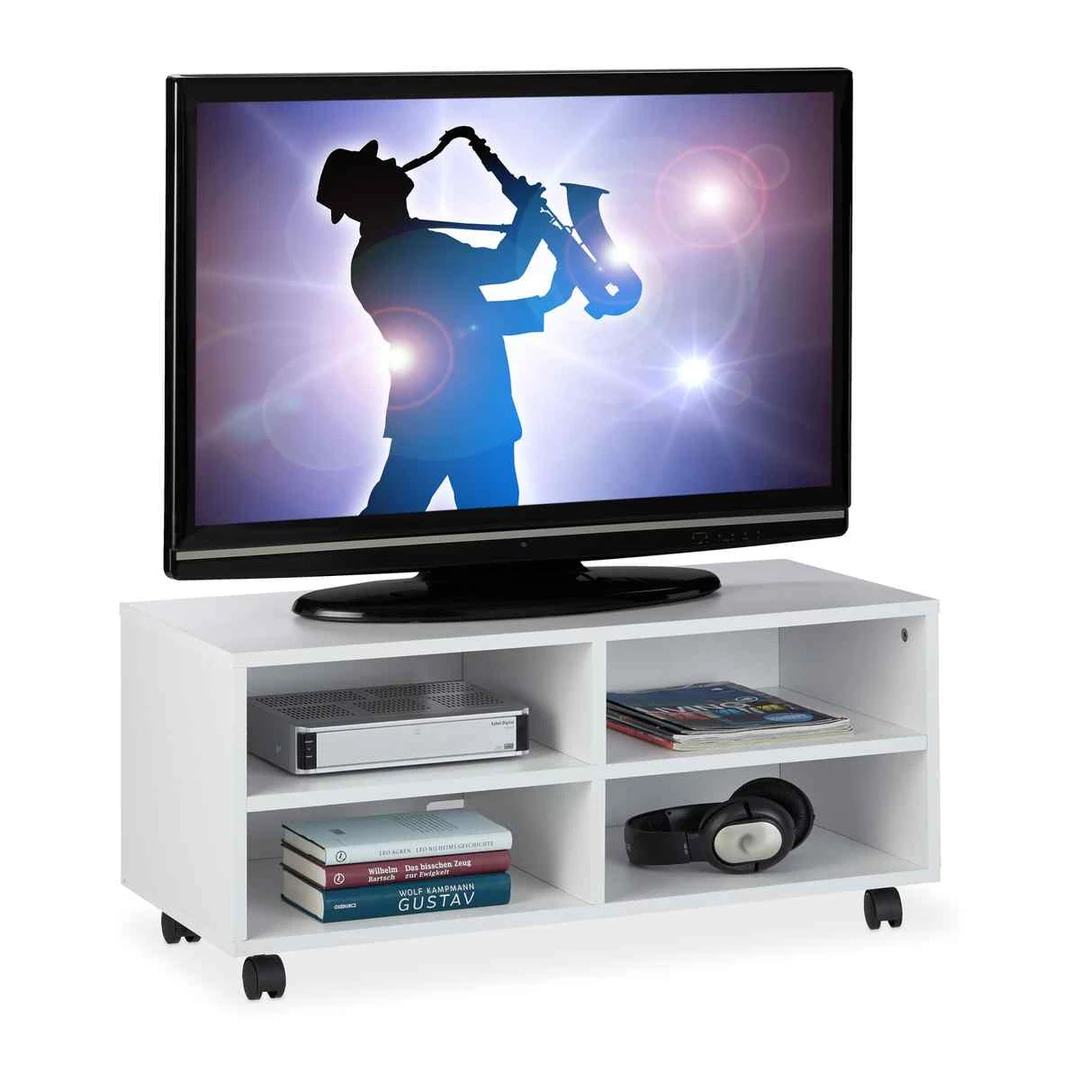Televizoriaus staliukas Relaxdays 10025957.0, 4 skyriai, Balta, 80 × 35 × 35 cm - TV spintelės