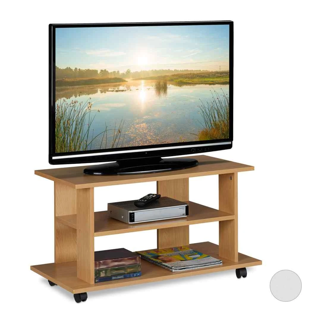 Televizoriaus staliukas Relaxdays, su ratukais ir lentynomis, 80 × 45 × 40 cm - TV spintelės