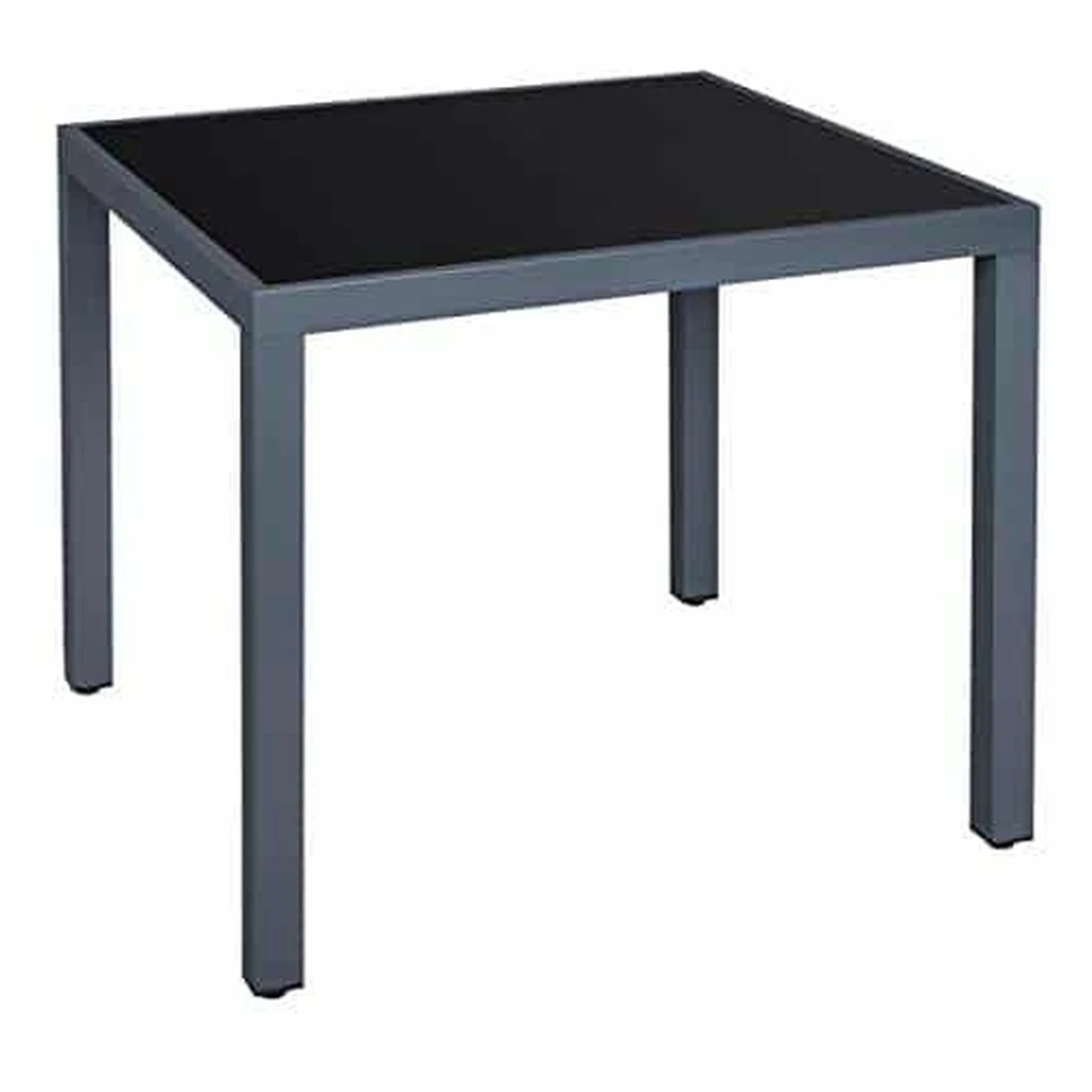 Juodai pilkas sodo stalas su grūdintu stiklu ir aliuminiu