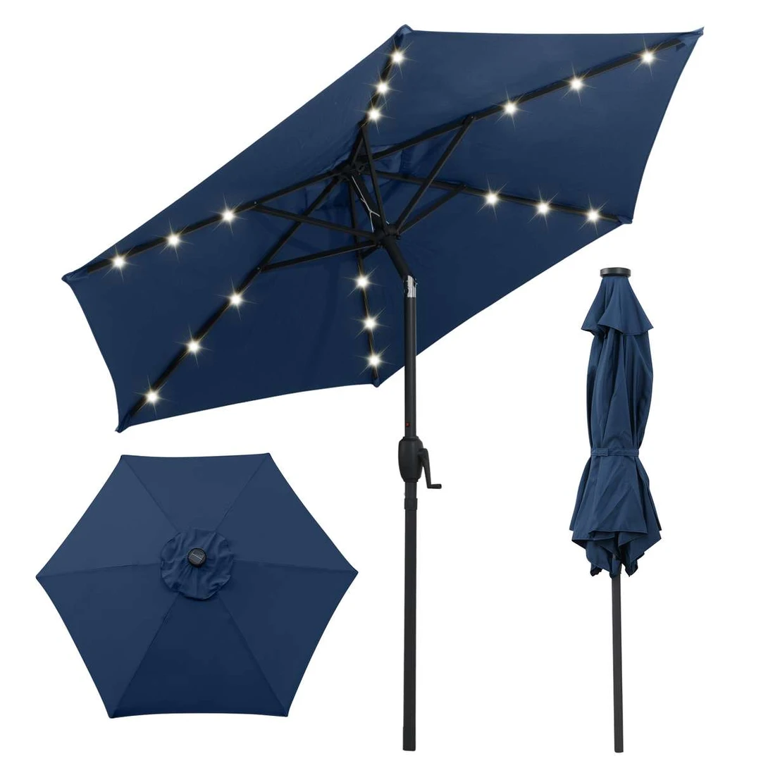 Terasos skėtis, 18 LED, Mėlynas, 230 × 225 cm - Lauko skėčiai