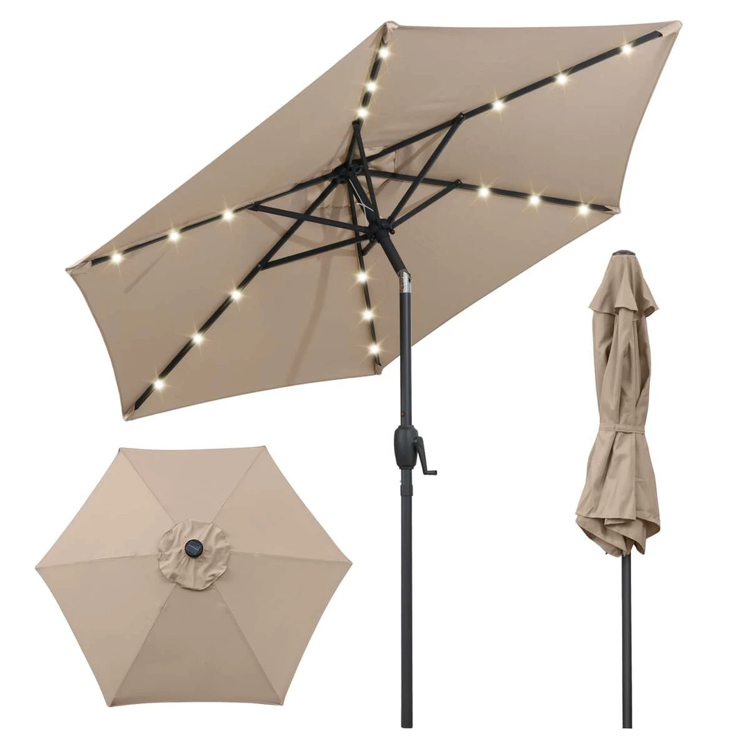 Terasos skėtis, 18 LED, Rudas, 230 × 225 cm - Lauko skėčiai