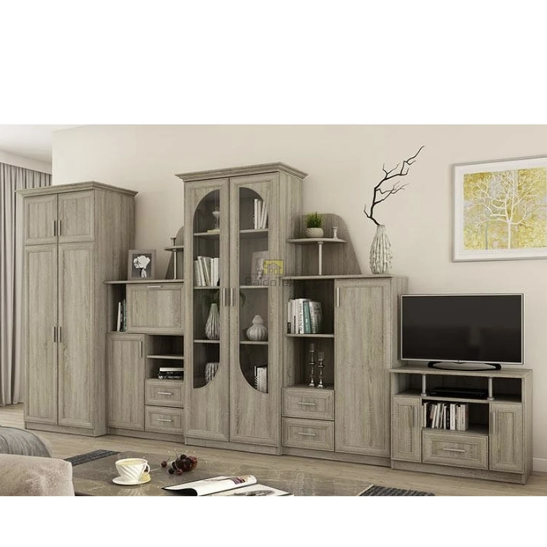 Šviesaus ąžuolo sonoma spalvos sekcija su spinta ir TV staliuku