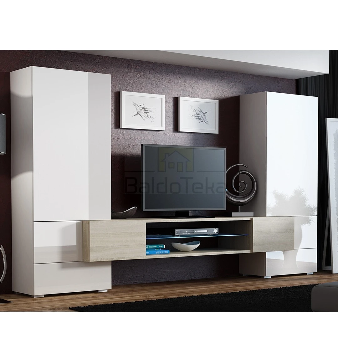 Moderni baltų spintelių ir TV staliuko komplektacija