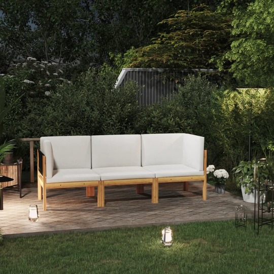 Trivietė sodo sofa su pagalvėlėmis, akacijos medienos masyvas - Lauko baldų komplektai