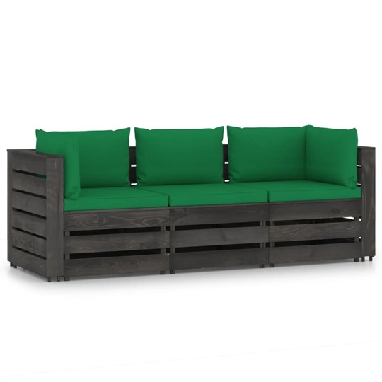 Trivietė sodo sofa su pagalvėlėmis,/ pilkai impregnuota mediena/ - Lauko baldų komplektai
