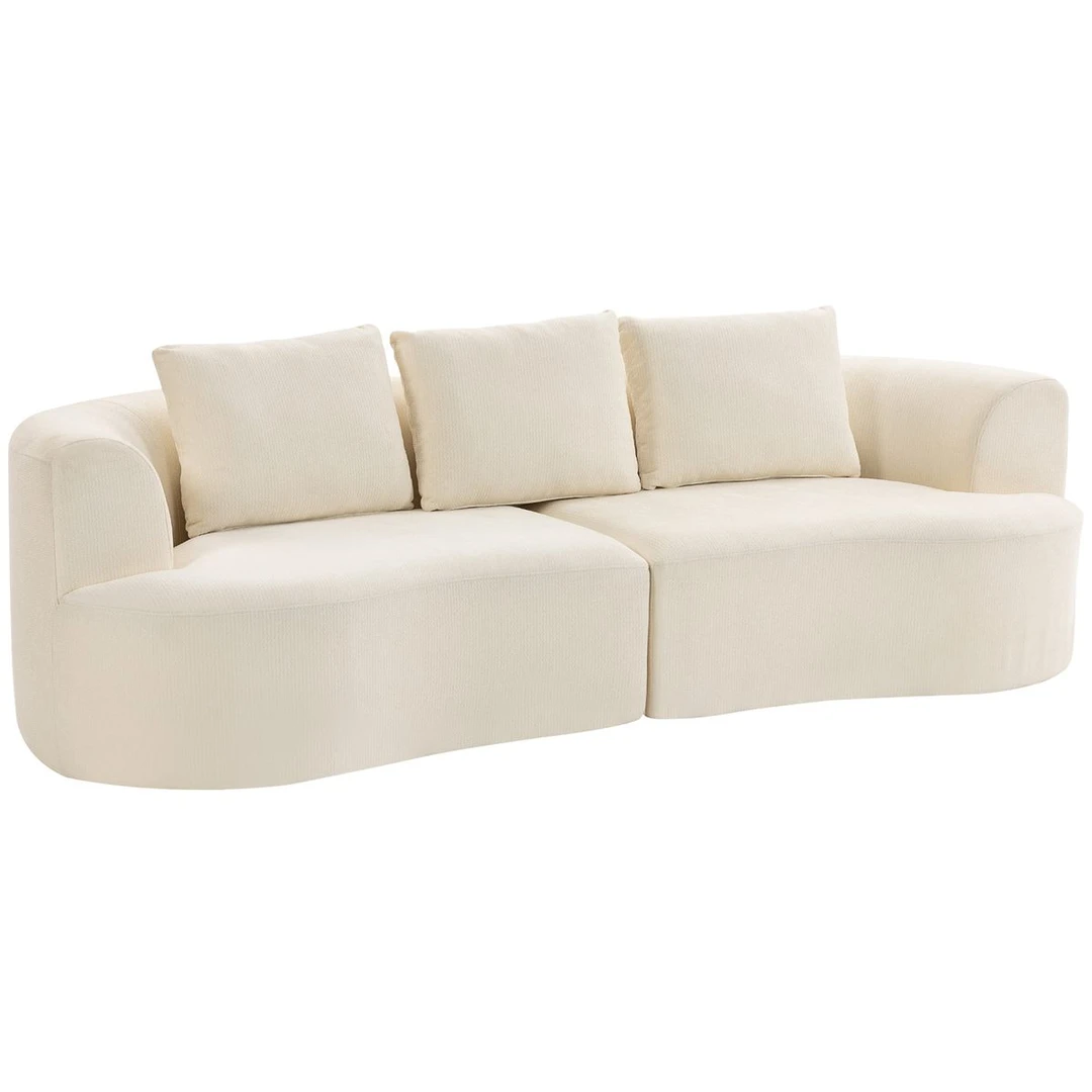 Trivietė kreminė sofa su šeniliniu audiniu