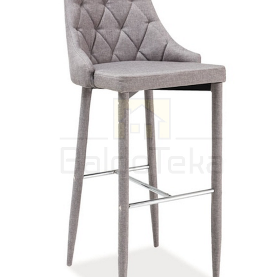 Elegantiški pilki gobeleno kėdės su metaliniu pagrindu