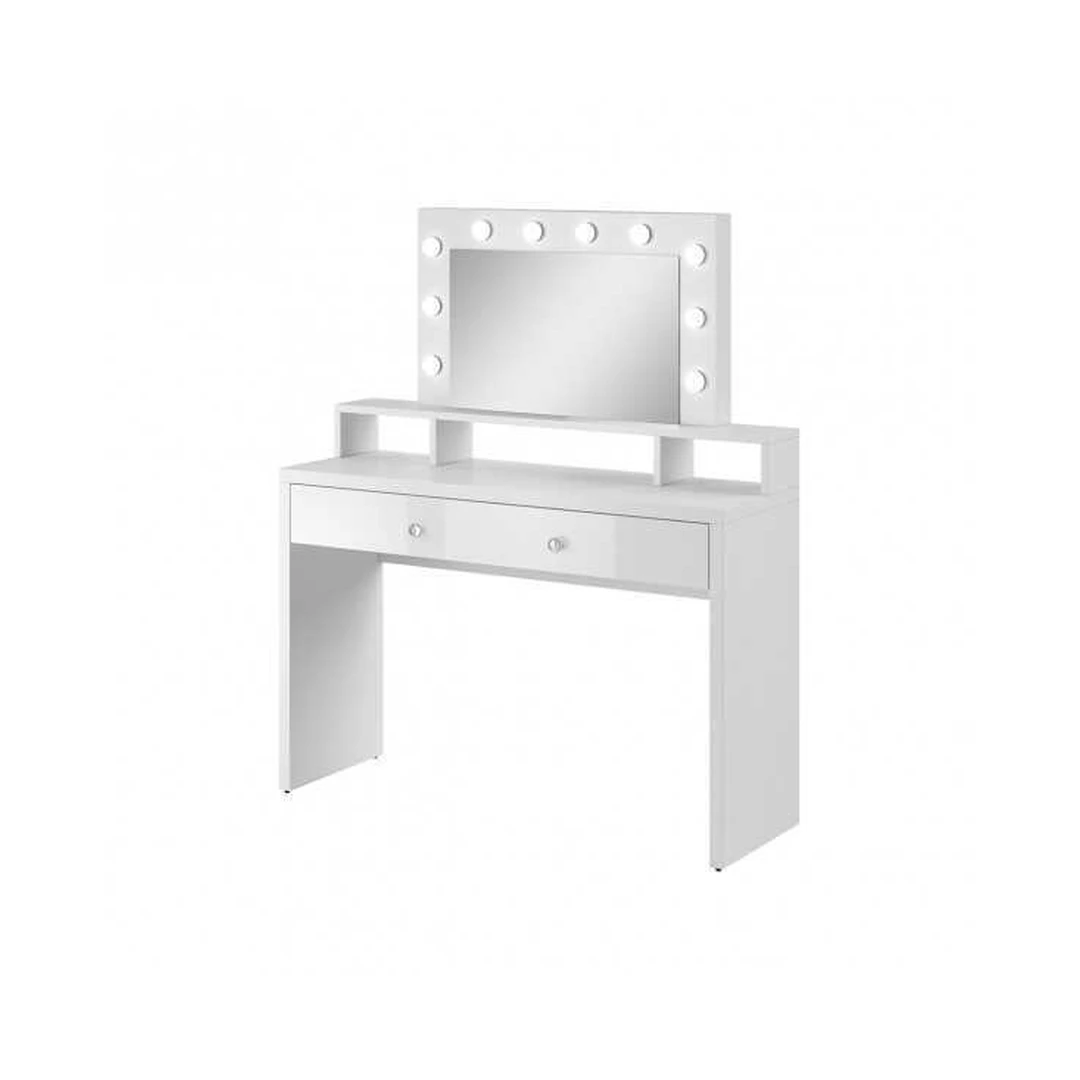 Šiuolaikiška baltos spalvos spinta su veidrodžiu ir LED apšvietimu