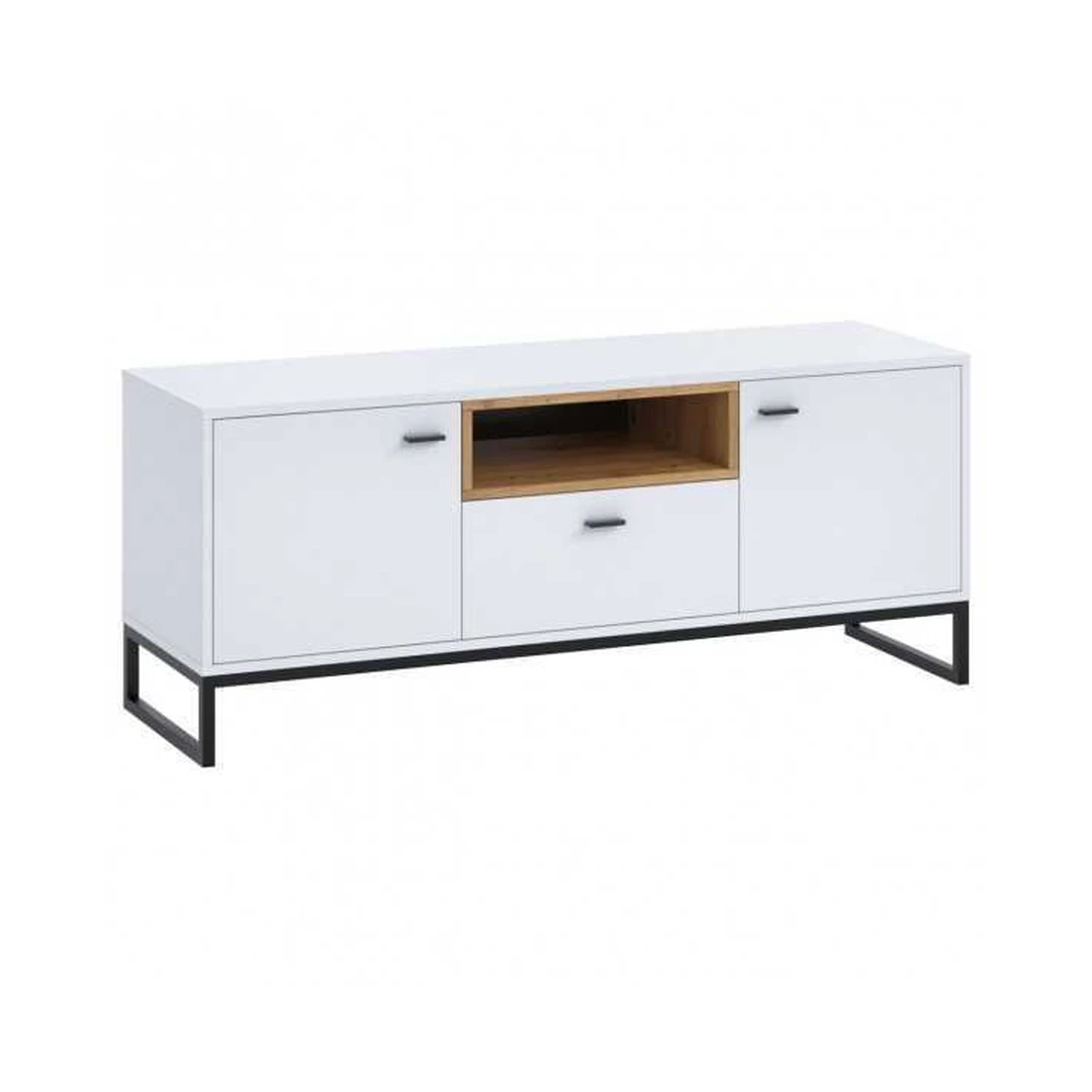 Šiuolaikiška balta spintelė su ąžuolo dekoru