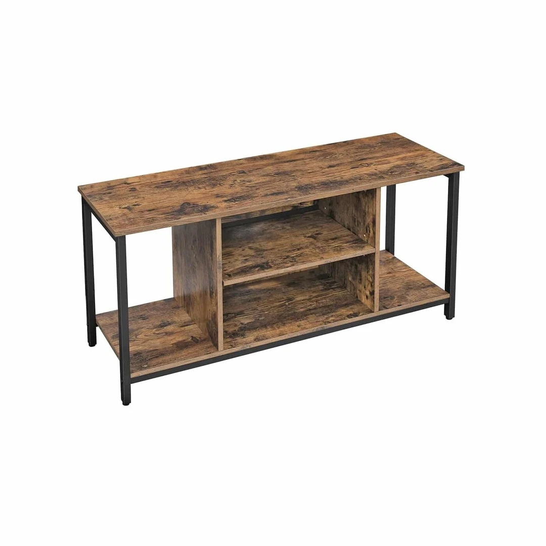 Vintažinė TV lentyna iš medžio drožlių plokštės ir geležies